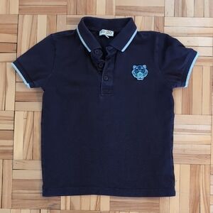 Kenzo Kids Dark Blue Polo with Light Blue Trim and Tiger Patch Size 6 Kids